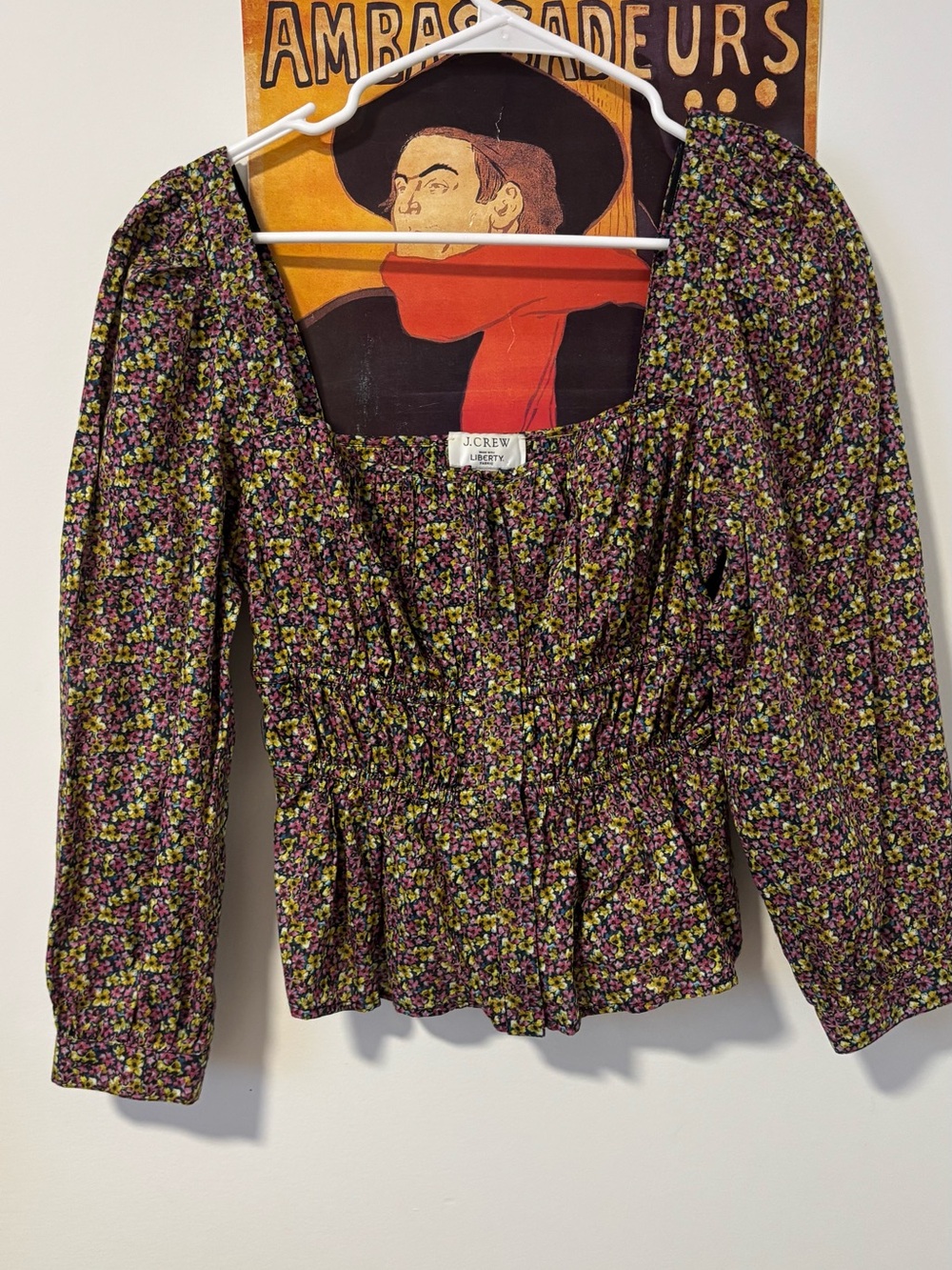 J. Crew Purple Floral Square-Neck Peplum Blouse